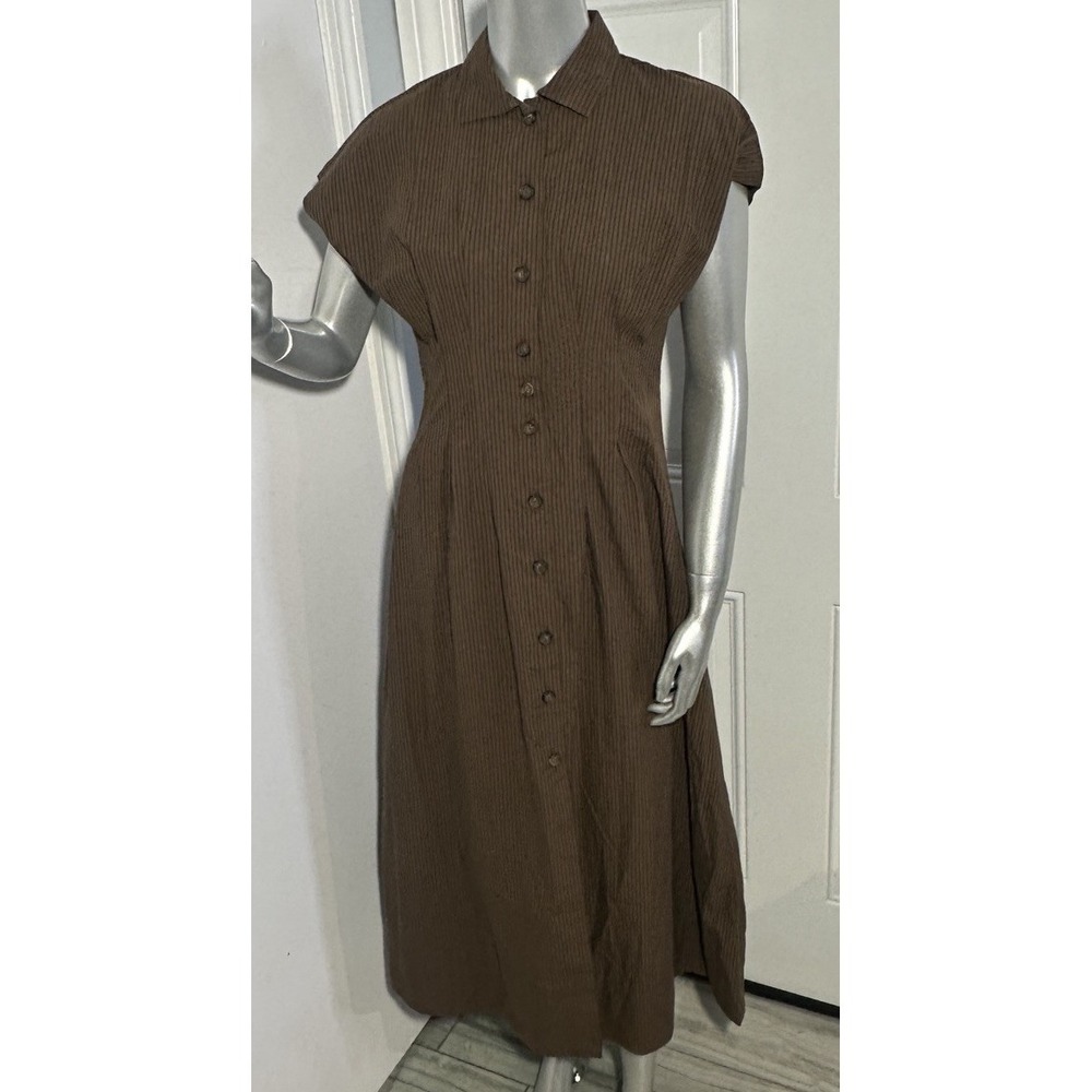 Marine Layer Arden Midi Shirt Dress NWT Brown Black Pinstripe Pima Cotton Sz S - Picture 12 of 16